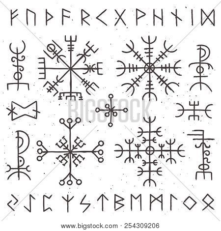 Mystical Viking Runes. Ancient Pagan Talisman, Norse Rune Symbol. Mysticism Awe Vector Symbols