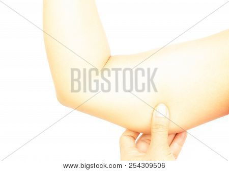 Checking Upper Arm Womann Isolated On White Backgroud