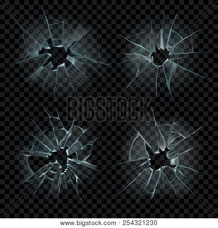 Realistic Cracked Glass. Broken Mirror With Crack Pieces. Shattered Mirrors Splinters And Shattering
