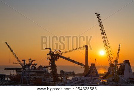 Genova (genoa), Italy. January 3, 2017 - Lewek Constellation - Emas, Industrial Pipelay Ship Anchore