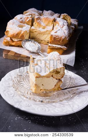 Karpatka Is A Traditional Polish Cream Pie Filled With Russel Cream Or Vanilla Milk Pudding Cream.