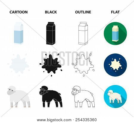 Billet Pack, Sheep.blue, Canister.moloko Set Collection Icons In Cartoon, Black, Outline, Flat Style