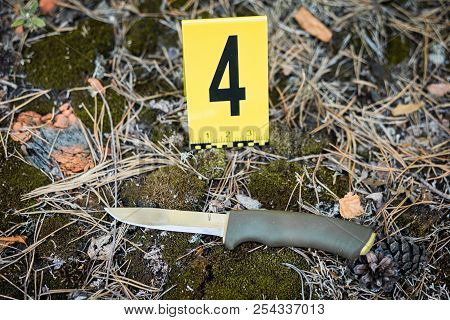 Knife's In The Woods. Photos Of The Murder And The Crime Scene Investigation. Weapon, Knife.