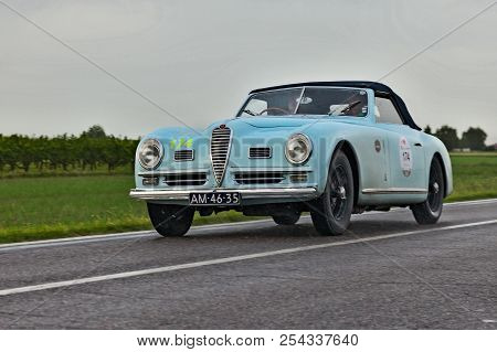 Ravenna, Italy - May 17, 2013: Vintage Sports Car Alfa Romeo 6c 2500 Ss Cabriolet (1948) In Rally Mi