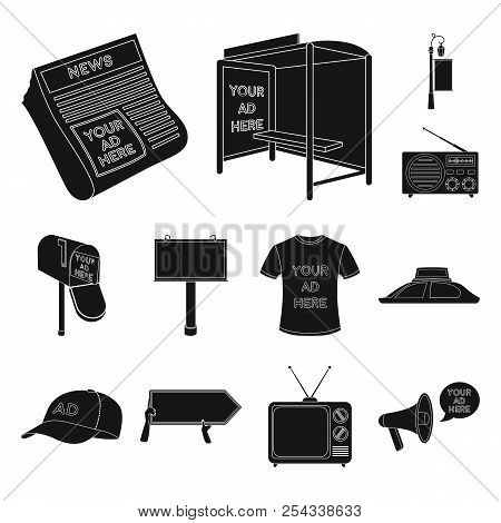 Production Of Advertising Black Icons In Set Collection For Design. Advertising Equipment Vector Sym