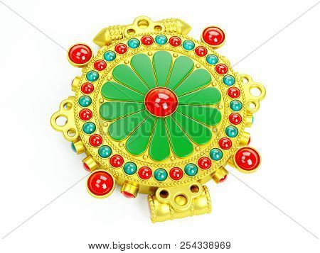 Tibetan Jewelry Box, Gau Pendant, Isolated On White. 3d Illustration