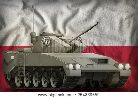 Light Tank Apc On The Poland Flag Background. 3d Illustration
