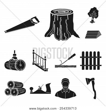 Sawmill And Timber Black Icons In Set Collection For Design. Hardware And Tools Vector Symbol Stock 