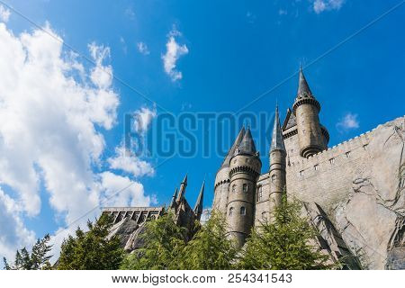 Osaka, Japan - Nov 24, 2017: Hogwarts Castle In The Wizarding World Of Harry Potter Zone At Universa