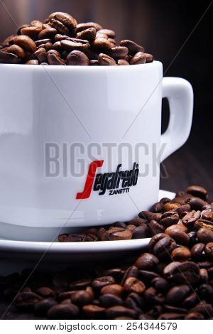 Poznan, Pol - Aug 3, 2018: Cup Of Segafredo Zanetti, A Coffee Brand Owned By Massimo Zanetti Beverag