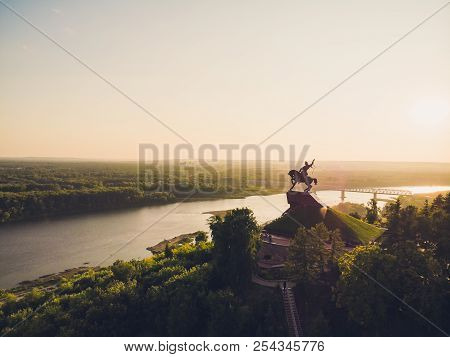 Monument To Salavat Yulayev, Ufa, Bashkortostan, Russia Sunset, Bird's Eye View