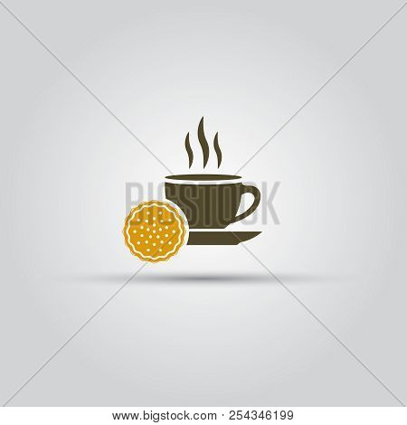 Cup Coffee And Cookie Isolated Vector Icon