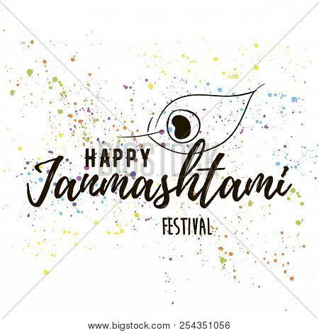 Happy Janmashtami. Vector Logo Design. Usable As Background, Banner, Greeting Card, T-shirt, Print. 