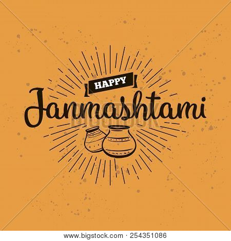 Happy Janmashtami. Vector Logo Design. Usable As Background, Banner, Greeting Card, T-shirt, Print. 