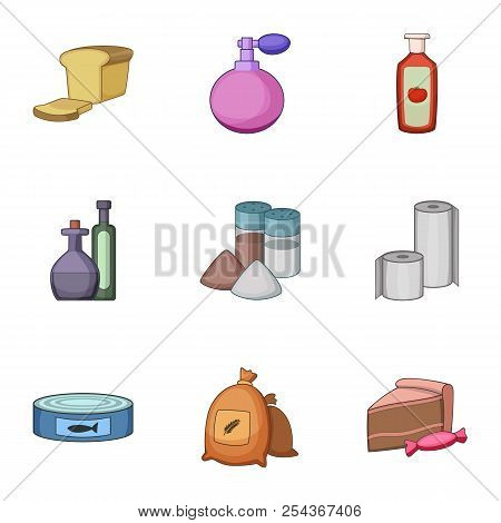 Harvesting Food Icons Set. Cartoon Set Of 9 Harvesting Food Vector Icons For Web Isolated On White B