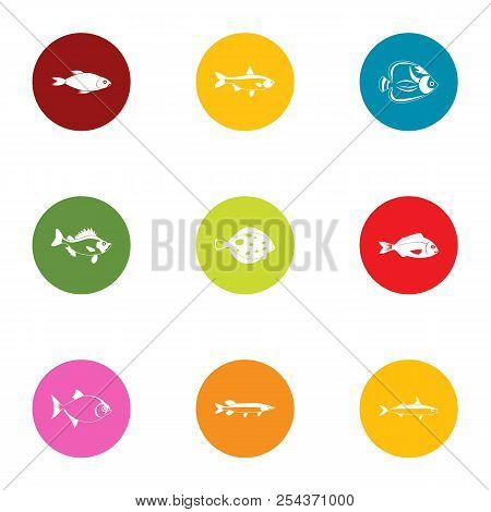 Fish Breeding Icons Set. Flat Set Of 9 Fish Breeding Vector Icons For Web Isolated On White Backgrou