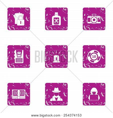 Dangerous Life Icons Set. Grunge Set Of 9 Dangerous Life Vector Icons For Web Isolated On White Back