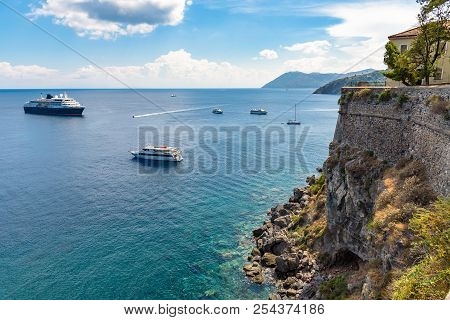 Ships At The Coast Of Lipari Island, Aeolian Islands, Italy
