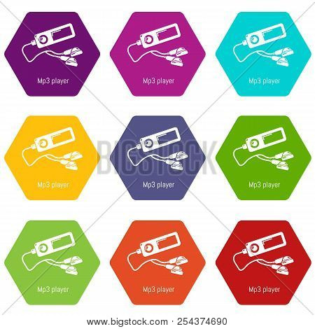 Mp3 Player Icons 9 Set Coloful Isolated On White For Web