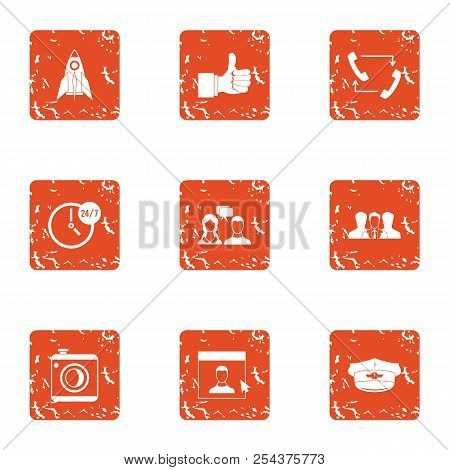 Internship Icons Set. Grunge Set Of 9 Internship Vector Icons For Web Isolated On White Background