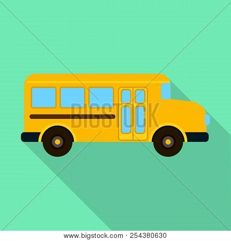 Orange Kid School Bus Icon. Flat Illustration Of Orange Kid School Bus Vector Icon For Web Design
