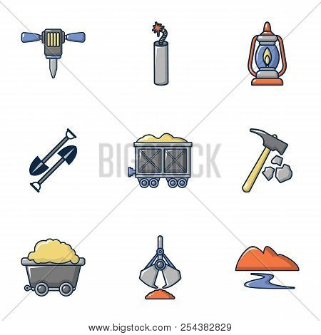 Ore Mining Icons Set. Cartoon Set Of 9 Ore Mining Vector Icons For Web Isolated On White Background