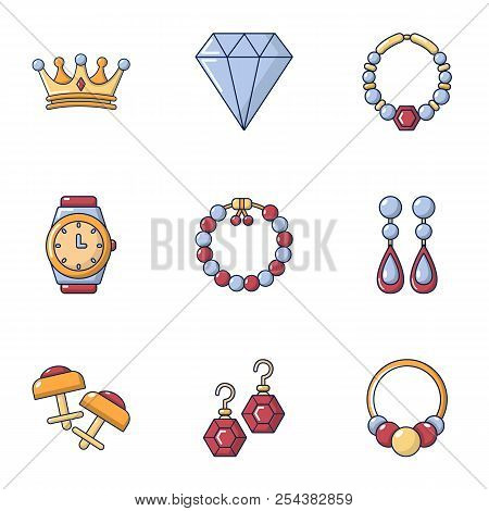 Inlaid Icons Set. Cartoon Set Of 9 Inlaid Vector Icons For Web Isolated On White Background