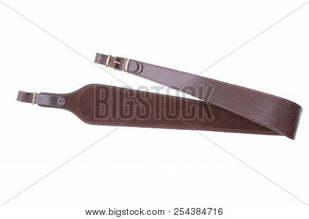Armored Brown Leather Belt On White Isolated Background