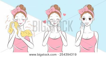 Cartoon Beauty Woman With Facial Clean Concept With Blue Background