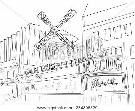 Mulin Rouge Illustrations, Realistic Cartoon Black And White Stroke