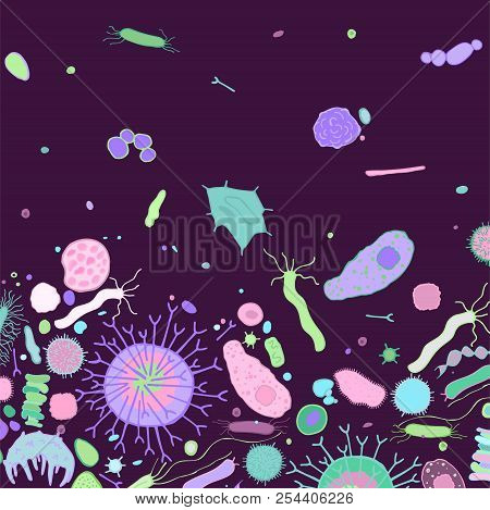 Decorative Pattern With Bacterias And Viruses. Editable Vector Illustration In Hand-drawn Doodle Sty