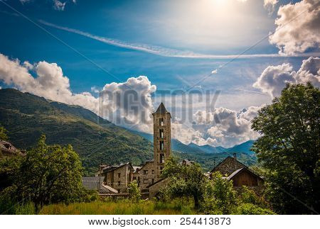 Belfry And Church Of Santa Eulalia De Erill La Vall, Catalonia, Spain. Romanesque Style