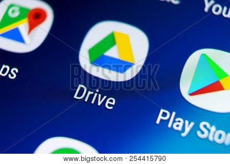 Sankt-petersburg, Russia, August 19, 2018: Google Drive Application Icon On Samsung Galaxy S9 Screen