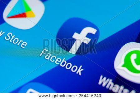 Sankt-petersburg, Russia, August 19, 2018: Facebook Application Icon On Samsung Galaxy S9 Smartphone