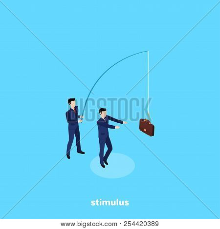 A Man In A Business Suit Using A Bait Leads Another Man, An Isometric Image