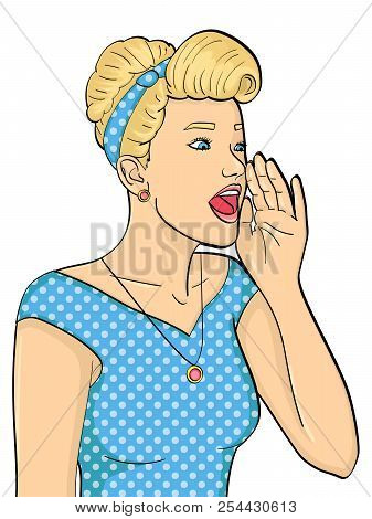 Isolated Object On White Background. Retro Girl Screaming, Gramophone. Raster