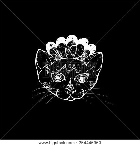 Illustration Of A Portrait Of A Psyhedelic Cat. Cosmic Space And Pet.