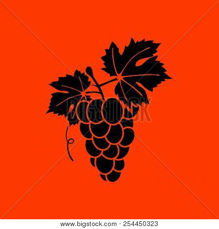 Icon Of Grape. Orange Background With Black. Vector Illustration.