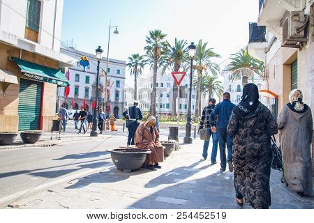 Africa, Morocco, Tetuan Street, Palms And Peoples. 2013