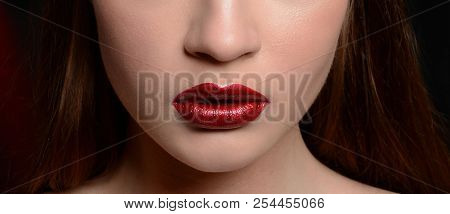Macro Photo Of A Red Woman's Lips