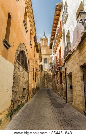 Street Leading To A Church Tower In Tudela, Spain