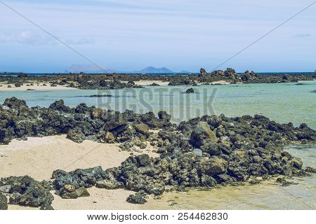 Lanzerote Beach With Blue Atlantic Ocean.
