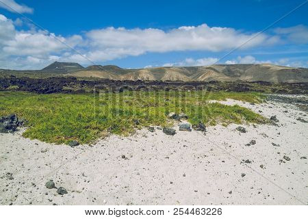 Lanzerote Beach With Vulcano Rocks.