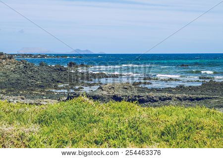 Lanzerote Beach With Blue Atlantic Ocean.