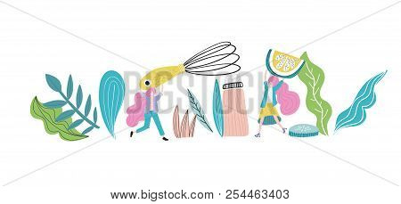 What It Takes To Make A Dinner - Small People Cooking Concept. Handdrawn Vector Illustration.