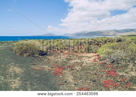 Lanzerote Beach With Blue Atlantic Ocean.