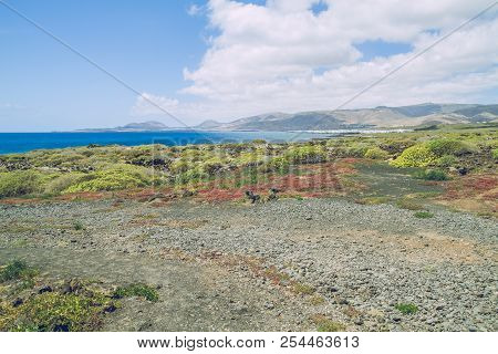 Lanzerote Beach With Blue Atlantic Ocean.