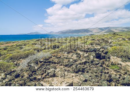 Lanzerote Beach With Blue Atlantic Ocean.