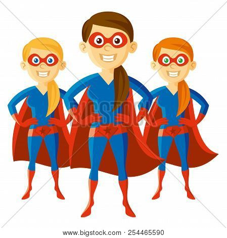 Superhero Woman Supermom Set Cartoon Character Vector