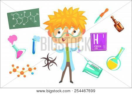 Boy Chemist, Kids Future Dream Professional Occupation Illustration With Related To Profession Objec